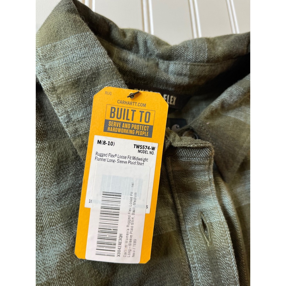 New Carhartt Rugged Flex Loose Fit Flannel Plaid Shirt Basil Green Womens M - Picture 6 of 7